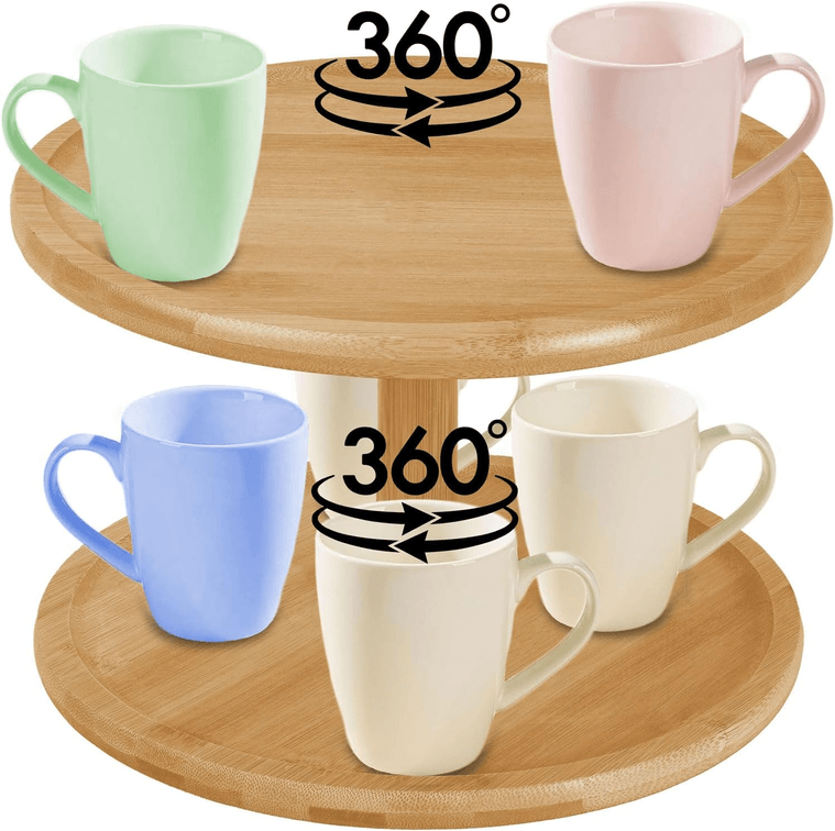 2-Tier Lazy Susan Organizer - Bamboo Wooden Lazy Susan