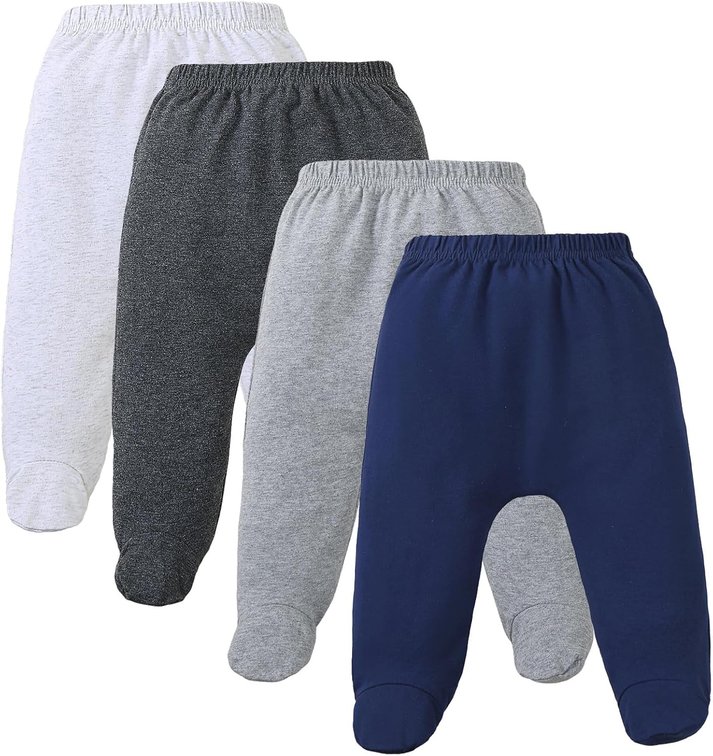 3-6M 4 Pack Baby Footed Pants: Soft Cotton Spandex Pants with Feet Pull on Bottoms for Infant Unisex Baby Boys Girls