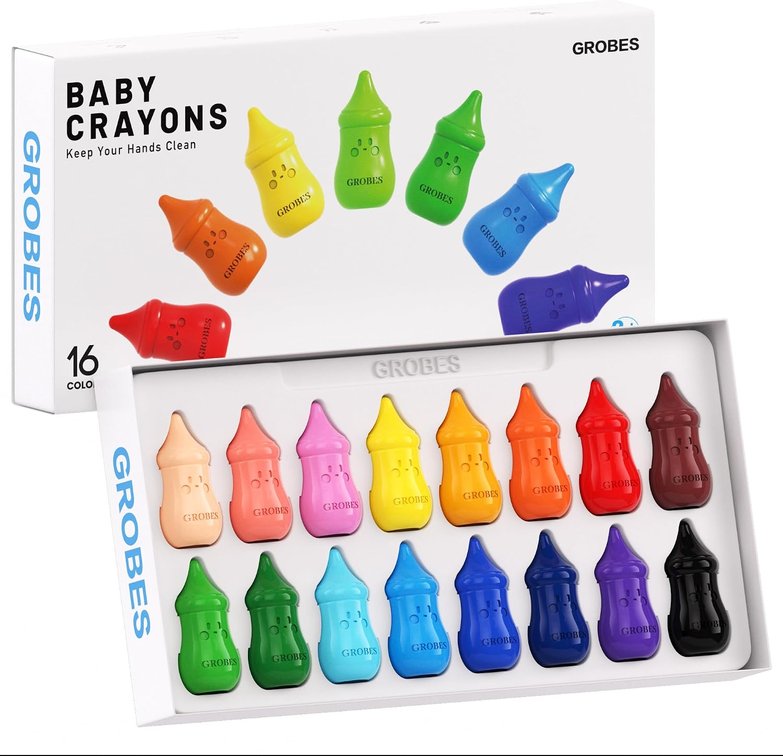 16 Colors Jumbo Baby bottle Crayons for Toddlers 1-3,Non-Toxic & Washable,Easy-Grip Infant Crayons for Early Learning & Arts and Crafts