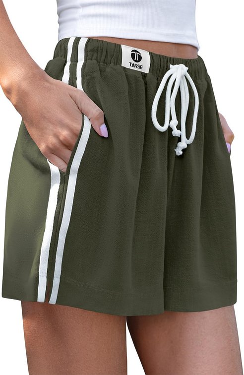 BLACK NOT GREEN Size XL Womens Casual Shorts Linen Lounge Loose Fit Boxer Shorts Elastic Waist Summer Beach Bottoms