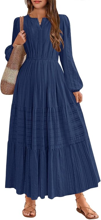 Size 8/9 Yrs Girls Long Sleeve Dress Tiered Smocked Flowy A-line Fall Maxi Dress