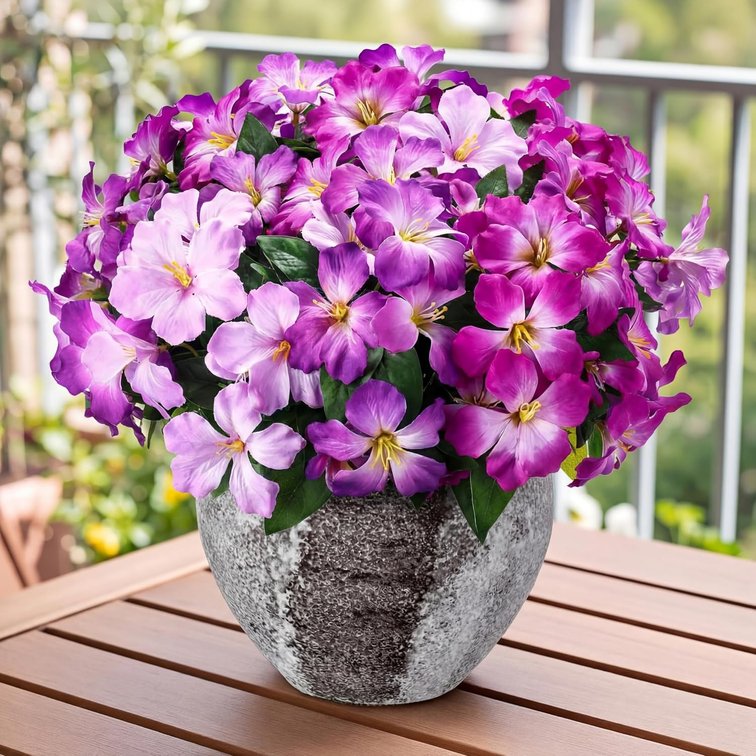 Suncalla 66 Heads Artificial Flowers for Outdoors Decoration, UV Resistant Silk Faux Azalea Flower Bouquet Plastic Plants for Summer Garden Porch Window Box Table Vase Home(Purple)