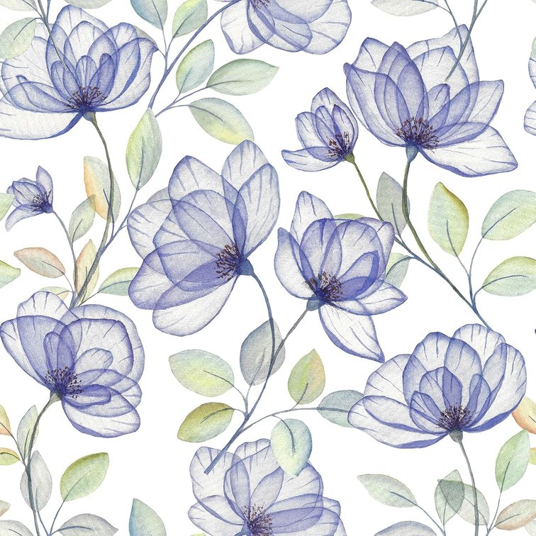 Purple Blue Floral Wallpaper Peel and Stick Botanical Floral Decorative Contact Paper for Cabinet Drawer Removable Stick on Flower Wall Paper Vinyl Roll for Bedroom Laundry Room 12"x118"