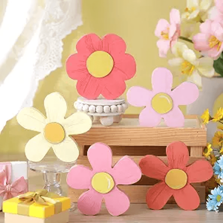 Threehoney Spring Wooden Daisy Flowers Tabletop Decor