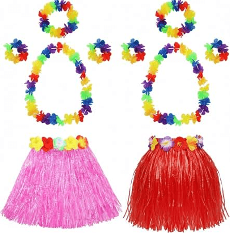 Shappy 2 Sets Grass Skirts for Kids Girls Hawaiian Hula Luau Dress Cosplay