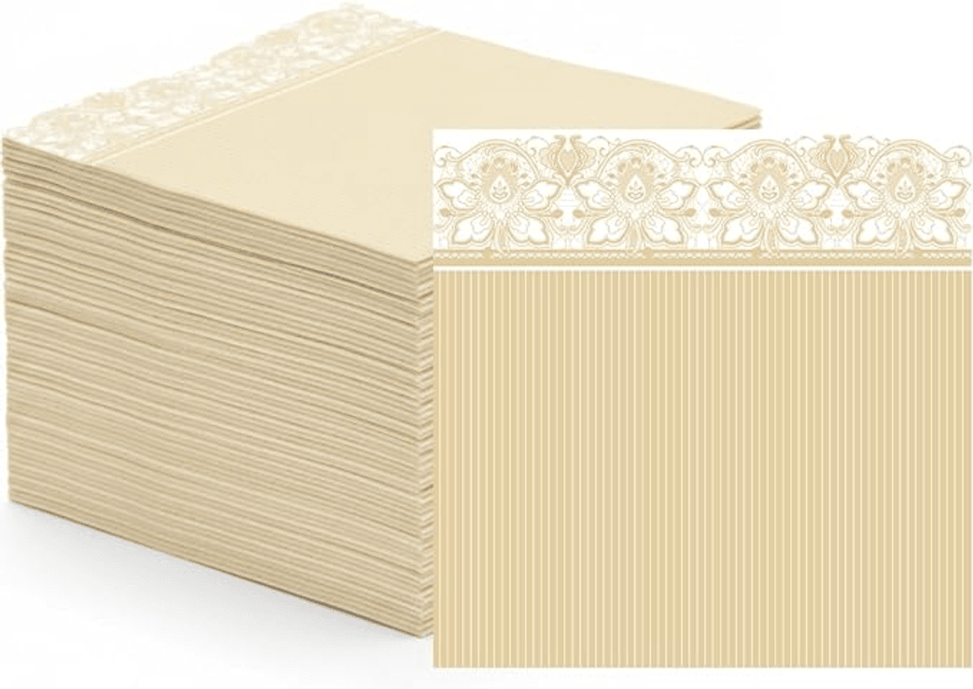 Set of 12 Paper Cocktail Napkins | Square | Ivory | Lace Edge | Pack of 20