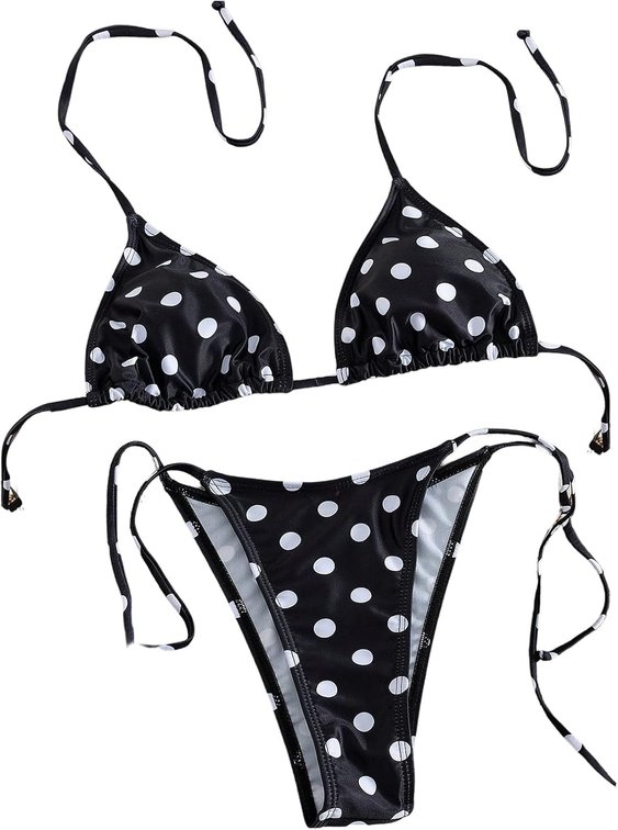Size Large RoseSeek Women's 2 Piece Polka Dots Swimsuit High Waisted Triangle Halter String Thong Bikini Sets