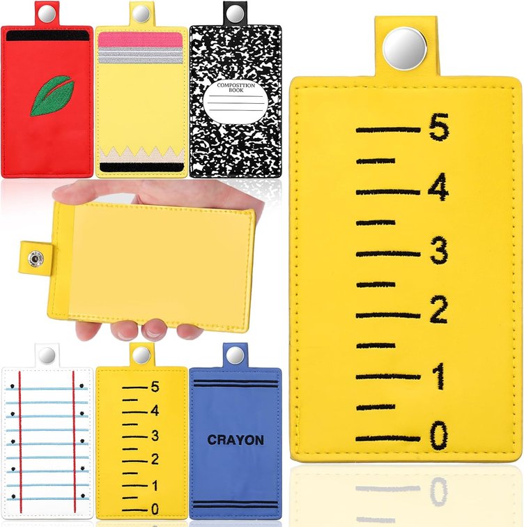 Geyoga 6 Pcs Leather Teacher ID Badges Holder Bulk, Classic