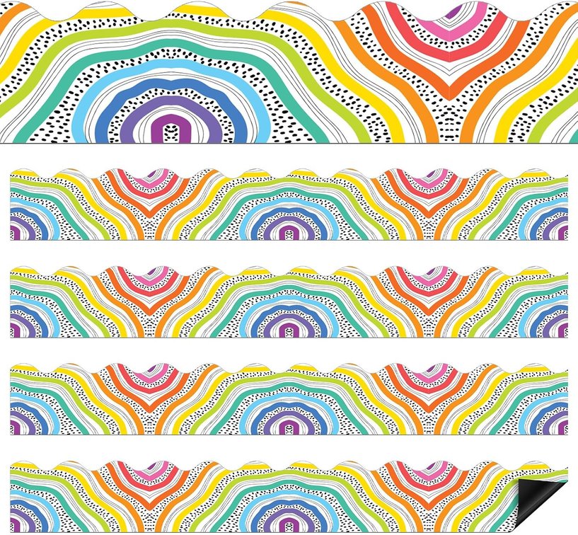 SET OF 2 Saillong 24 Pcs Rainbow Magnetic Bulletin Board Border 3x13.8 Inch Boho Colorful Scalloped Border Trim Decorative Stripe Dot Magnetic Stripe for Classroom Chalkboard Office School Decor