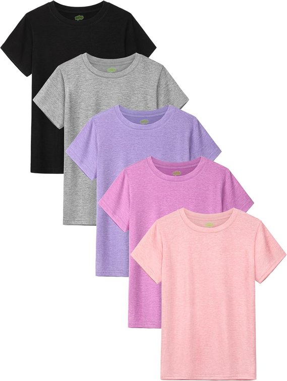 Size 7-8 Yrs 5 Pack Girls Shirts Short Sleeve Crewneck Tee Kids T-Shirts Summer Clothes