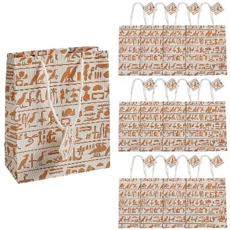 Fun Express 7 1/4" x 9" Medium Egyptian Hieroglyphs Gift Bags with Tags - 12 Pc.