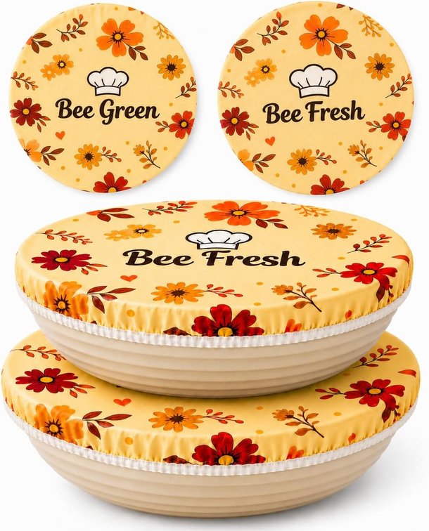Beeswax Bowl Covers for Sourdough Proofing, 2 Pack Reusable Bread Proofing Covers, 12 inch Elastic Beeswax Food Covers, Bread Making Essentials & Baking Supplies