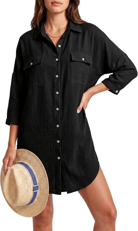 size large - Breezy Lane Womens Swimsuit Cover Up Button Down Long Sleeve Beachwear