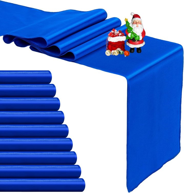 10-Pack Royal Blue Satin Table Runner 12 x 108 Inch Long Bright and Smooth Silk Fabric Table Runner for Wedding Banquet Birthday Party Decoration