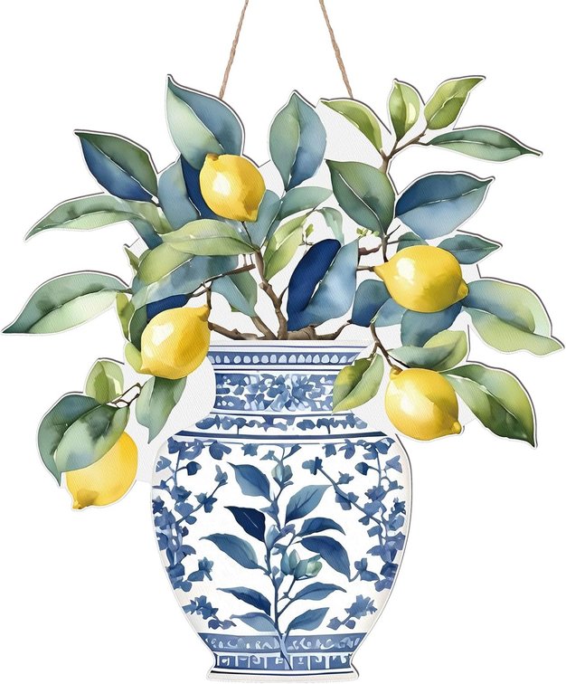 AceOrbit Lemon Door Hanger Chinoiserie Vase Wall Decor