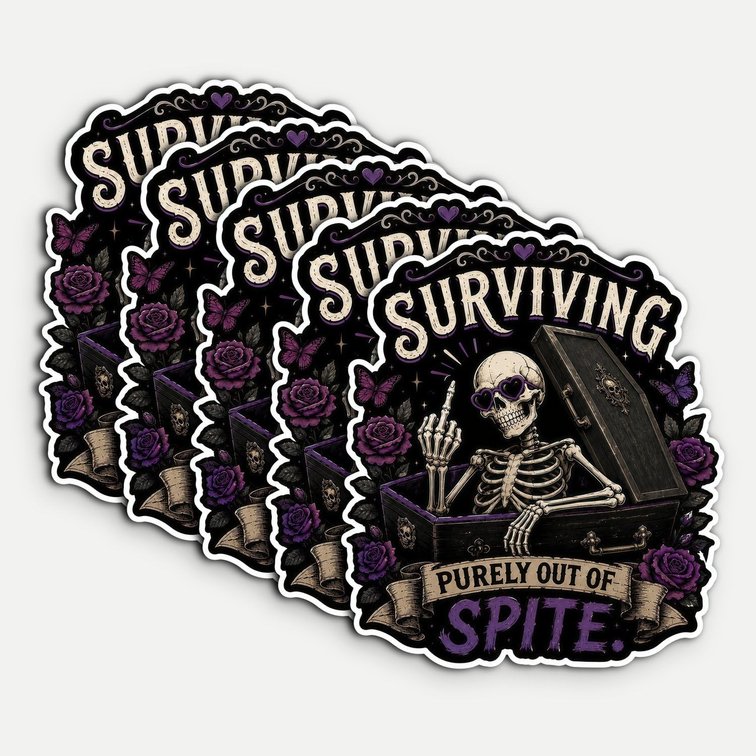 5Pcs Surviving Purely Out of Spite Funny Sticker 3in Waterproof Vinyl Decal