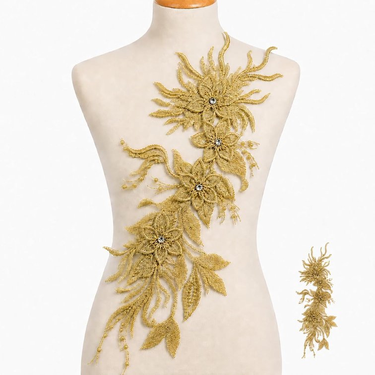 SILVER NOT GOLD Lace Applique 3D Flower Embroidered Patch for Wedding Gown Dress