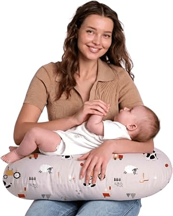 Little Grape Land Nursing Pillow for Breastfeeding, Soft and Supportive Breastfeeding Pillow for Mom and Baby, Cute Feeding Pillow with Removable Cover for 0–12 Months,