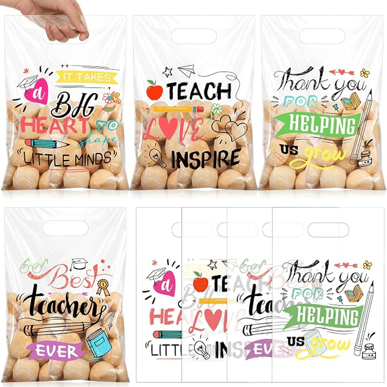 Teenyyou 60 Pcs Back to School Teacher Bags Plastic Thank You Bags