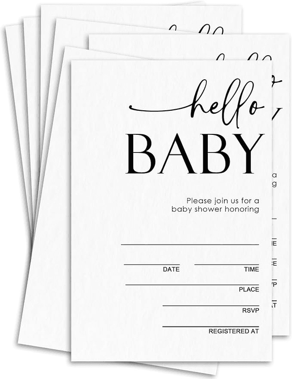 25 Sets Minimalism Baby Shower Invitations, Hello Baby! Invitation Cards With Envelopes For baby boy girl, Baby Announcement, 4x6