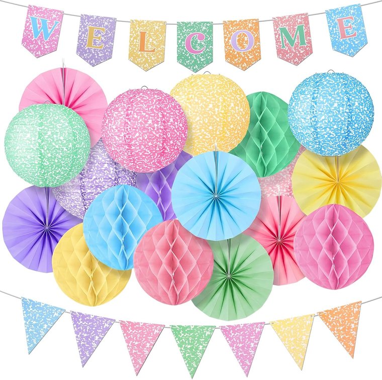 Retisee 21 Pcs Back to School Classroom Decor, Pastel Banner and Lantern