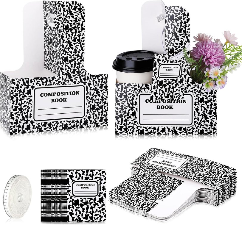 set of 2 - 24 Sets Notebook Back to School 2 Cups Drink Carrier with Handle