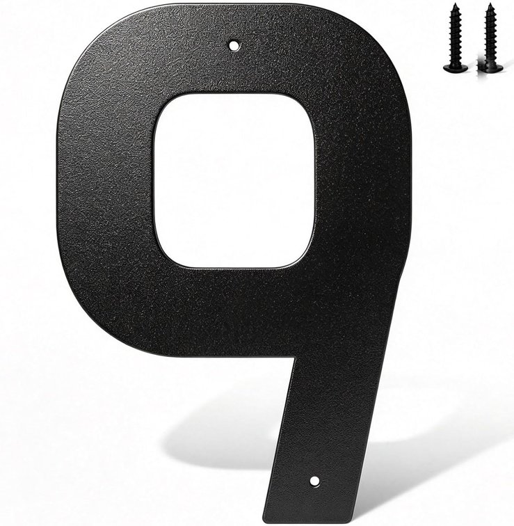 3'4'5'6'7'8' House Numbers for Outside, Black Metal Address Numbers and Letters for Out Door Signs, Garden/Office/Home/Store Signage (9)