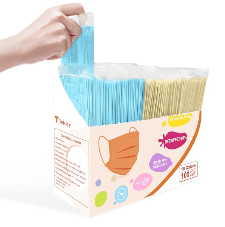 Adult Face Masks Disposable 100 Pack 2 Colors, 4 Ply ASTM Level 3