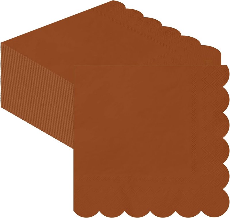100 Pcs Amber Scalloped Cocktail Napkins, 5 x 5 Inches 2 Ply Disposable Scalloped Edged Cocktail Napkins for Beverage Dessert Appetizers Treats Birthday Shower Baby Wedding Party Supplies