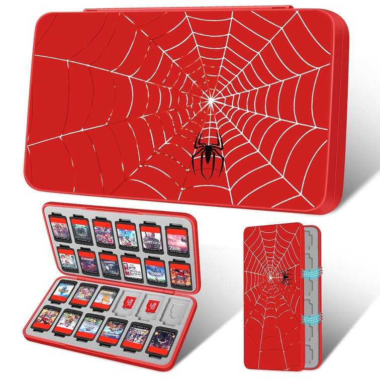 Gurgitat Switch Game Case for Nintendo Switch 2 / Switch / OLED / Lite - Cute Portable Storage Holder with 24 Game Card Slots and 24 Micro SD Cards Cartoon Cartridge for Boys Girls Kids, Red