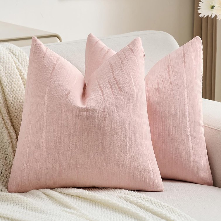 FUTEI Pack of 2 Chenille Striped Throw Pillow Covers 20x20 Inch,Pink