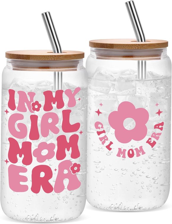 Girl Mom Gifts for New Mom, Baby Shower First Mothers Day Birthday & Christmas Gift for Pregnant Expecting New Mama, First Time Moms To Be - In My Girl Mom Era Glass Tumbler with Straw