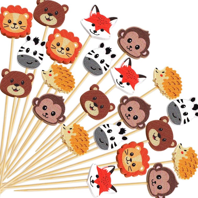 WorldBazaar 120PCS Fall Animal Cocktail Picks for Kids Woodland Party Decor