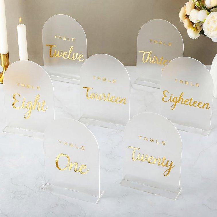 20 Pcs Table Numbers with Stands, 1-20, 5"x7", Gold