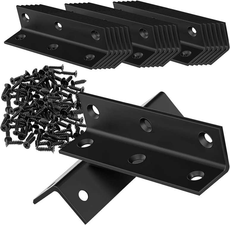 20 PCS Black Steel Corner Brackets 3' x 0.8' L Shaped Metal Angle Bracket with Screws, 80 MM 3 Inch Heavy Duty Corner Brace for Wood Furniture, Bookshelf, Cabinet Corner