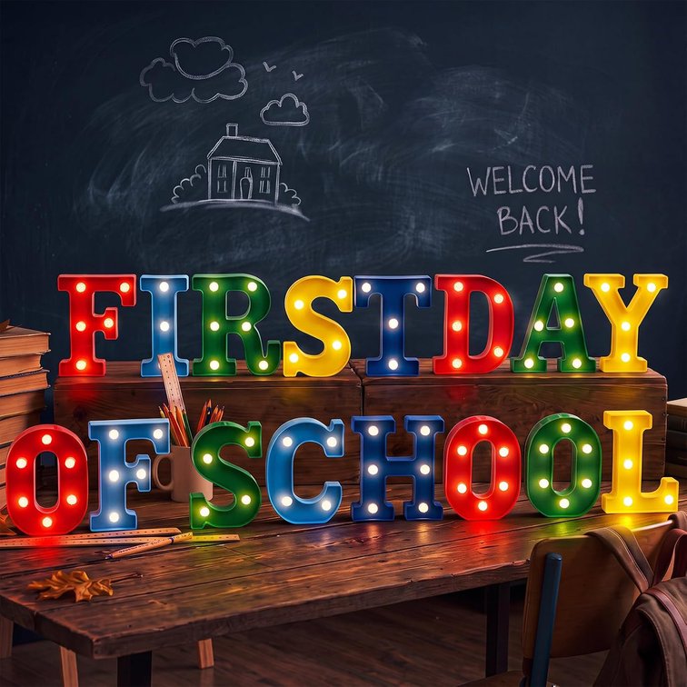 16 Pcs First Day of School LED Letter Lights Marquee Table Sign