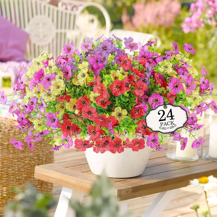 Alotiki 24 Bundles Artificial Flowers,Violet Flowers with Eucalyptus Leaves