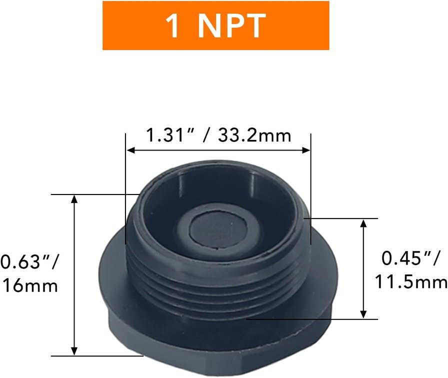 1 NPT Nylon Hex Socket Waterproof Blanking Plug, 6 Pack Dustproof Threaded Fitting for Plumbing & Industrial Use (Black)