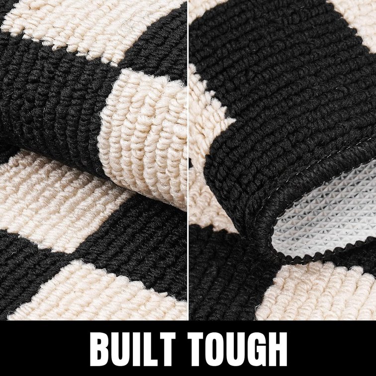 Indoor Door Mat Front Door Mat, 20"x 32" Checkered Geometric Doormat Black Indoor Rugs, Thin Interior Door Mats for Entryway, Patio, Black 1'8" x 2'8" (Rectangular) Black