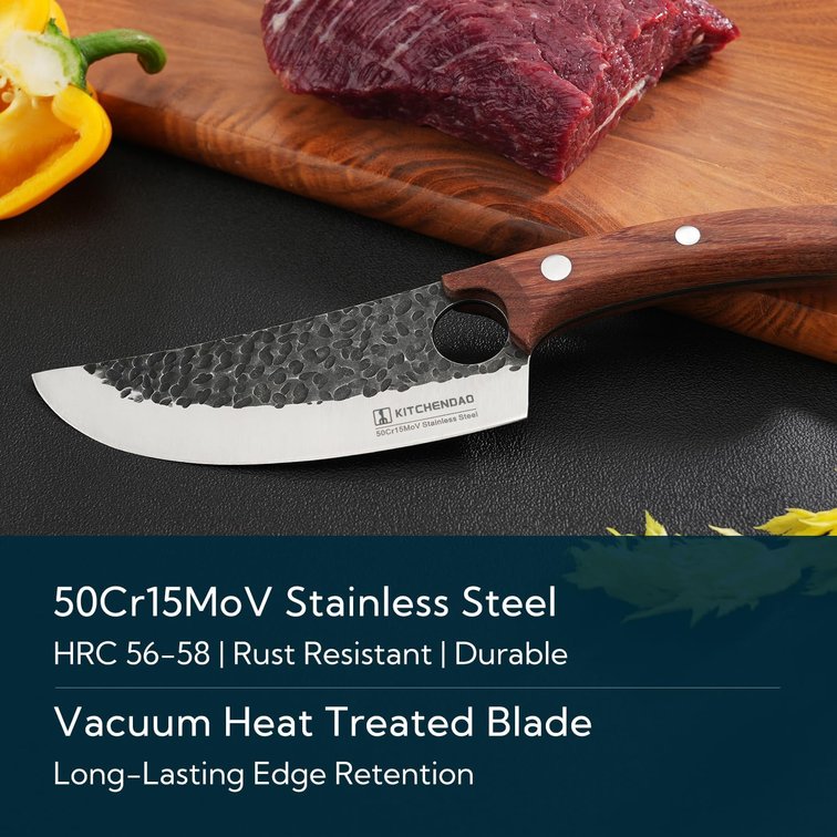 KITCHENDAO Chef Knife 6 Inch Super Sharp Viking Knife with Finger Hole Full Tang Kitchen Knife with Ergonomic Rosewood Handle for Slicing, Deboning and Cutting, Gift Box for Family and Friends 6" Stainless Steel