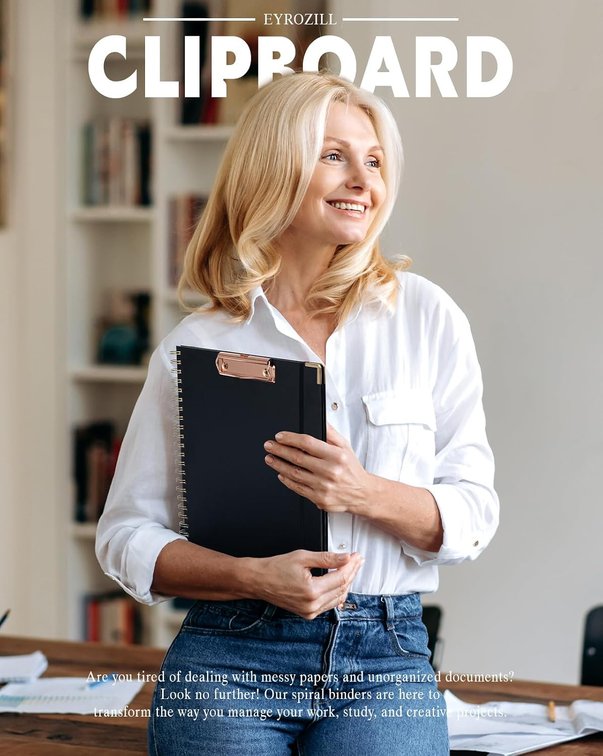 EYROZILL Clipboard with Storage, Clipboards for Letter Size, Clip Board with 5 Folders and 10 Pockets, Spiral Cute Clipboard for Office School Nursing, 8.5' x 11' (Black, Letter Size)