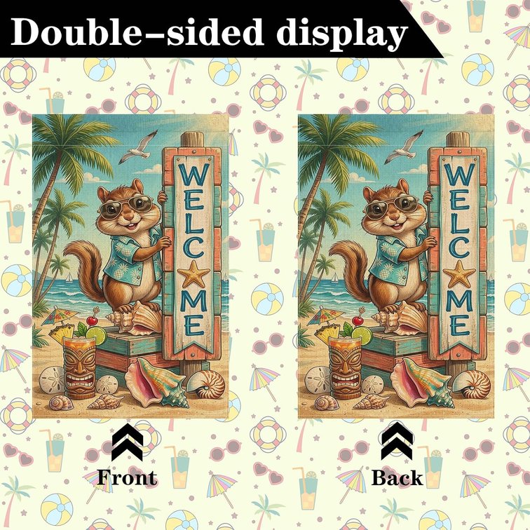 Summer Squirrel Welcome Garden Flag, Double Sided 12x18 Inch Outdoor Yard