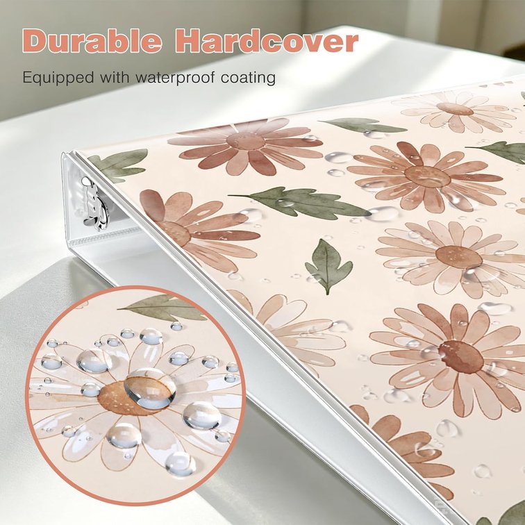 Eyrozill Cute 3 Ring Binder 1 Inch, Letter-Size PVC Cover (Vintage Daisy) Vintage Daisy 1 IN
