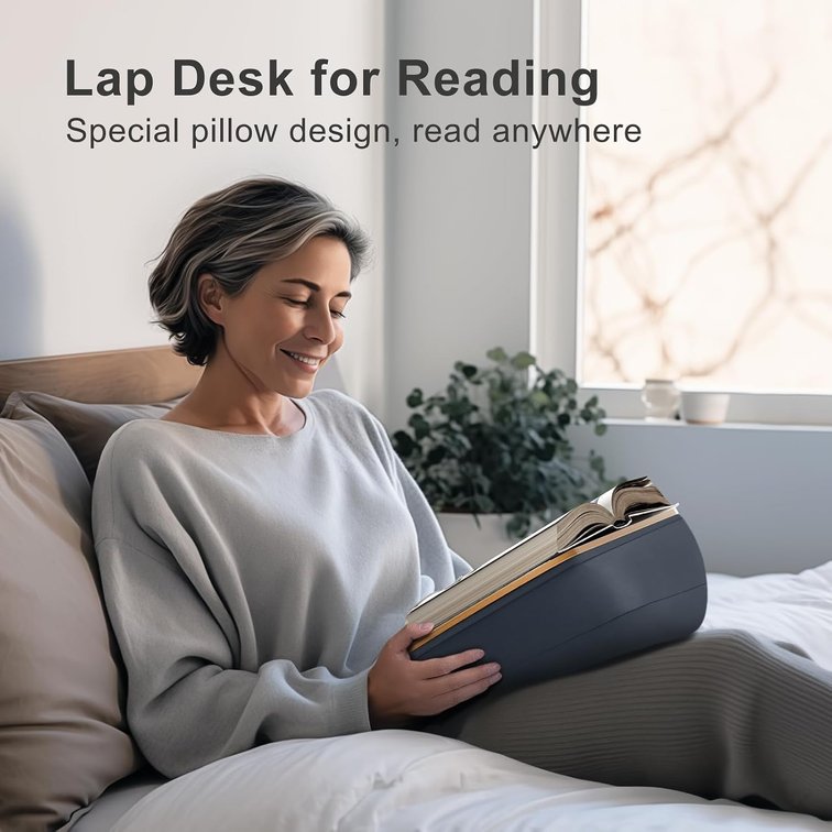 ERGONOV Lap Beanbag Book Stand for Hands Free Reading Comfortable Reading Pillow Stand Minimize Neck Strain Perfect Idea for Book Lovers in Dorm Room or Anywhere Else with Bookseat(Gray) Muted Gray 16.9 x 10.8 inches