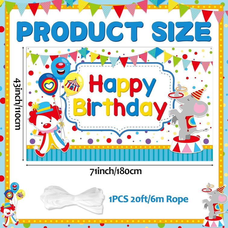 Cartoon Circus Theme Happy Birthday Banner Backdrop Circus Clown Photography Background Demon Party Decorations Red Character Hanging Banner for Cartoon Theme Birthday Baby Shower Party Supplies