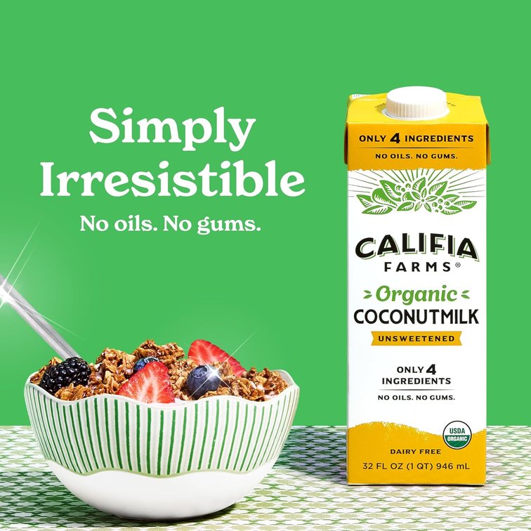 BB 11/06/26 - Califia Farms - Organic Coconut Milk, 32 oz (6 pack), Dairy Free, Vegan, Plant Based, Vegan, Gluten Free, Non GMO, USDA Organic