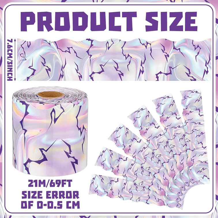 Marspark 72 Ft Holographic Bulletin Board Border, K-Pop Scalloped Trim Holographic 72 ft