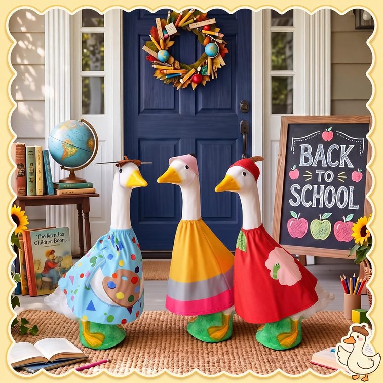 Blueweenly 3 Sets Back to School Porch Goose Outfit Apple Easel Pencil Theme Fun Geese Clothes 23" Cement Goose Statue Outfit for Outdoor Patio Lawn Garden Yard Classroom Decor