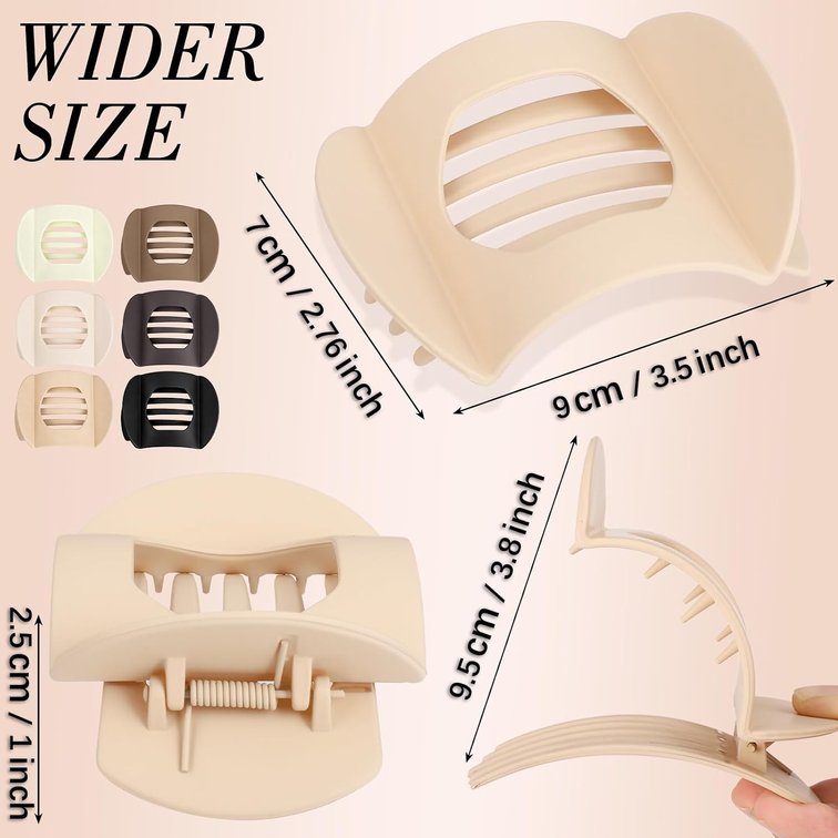 obeoby 6 Pcs Flat Hair Claw Clips For Women Girls, French Barrettes Set Coffee, brown, light pink, black, white