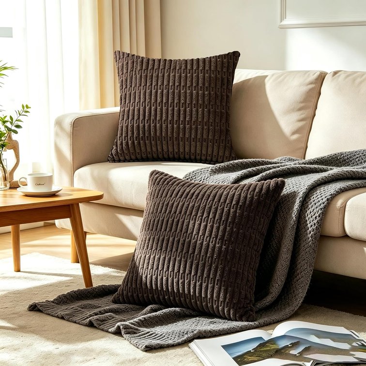 CaliTime Decorative Couch Throw Pillow Covers 18 X 18 Inches Brown 18" x 18" (Pack of 2) Brown - Striped